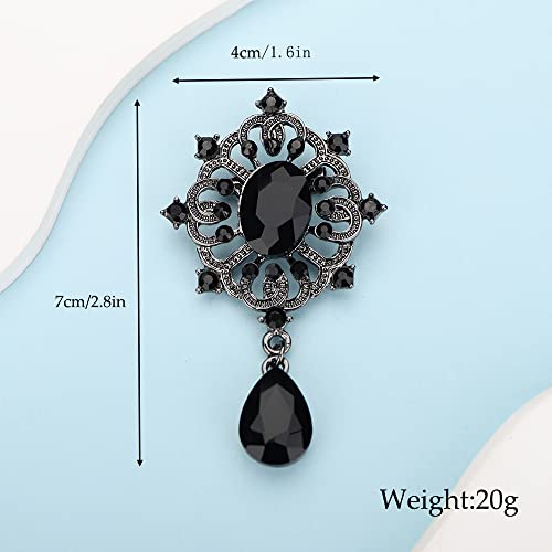 Image of Kercisbeauty Suit Vintage Black Rhinestones Brooch for Men Women Special Occasion Sparkle Teardrop Brooches (Black)
