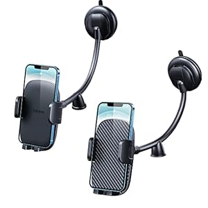 Qifutan Cell Phone Holder for Car Phone Mount Long Arm Dashboard Windshield Car Phone Holder Silicone Panel & Carbon Fiber Panel