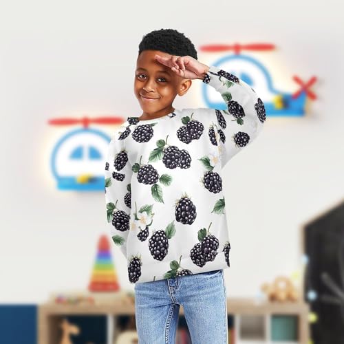 JUNZAN Beauty Blackberries Fruit White Big Girls Hoodie Sweatshirt Fleece Fall Tops Shirts Athletic 4T4