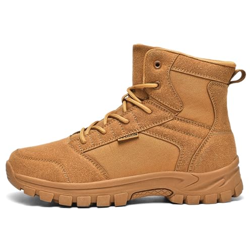 Image of Men's Hiking Boots 6 Inches Tactical Work Boot Lightweight Suede Leather Military Combat Motorcycle Boots-brown39