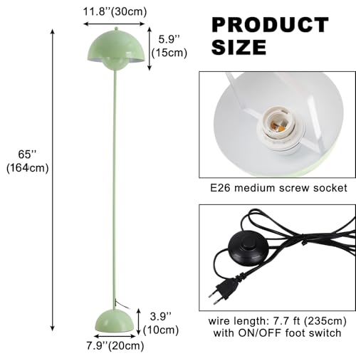 Image of Mid-Century Modern Metal Bud Floor Lamp for Home and Office, Pastel Green