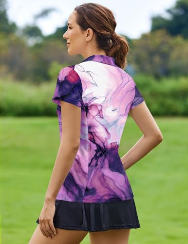 Image of PINSPARK Womens Golf Shirt Short Sleeve Polo V-Neck Quick Dry Tennis Tops | Moisture-wicking Breathable Fabric, Classic Collar, Slim Fit, Ideal for Golf Tennis Pickleball Casual