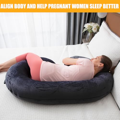 Image of 1 MIDDLE ONE Pregnancy Pillow, C Shaped Full Body Pregnant Women Sleeping Pillow for Maternity Support with Cover (Black)