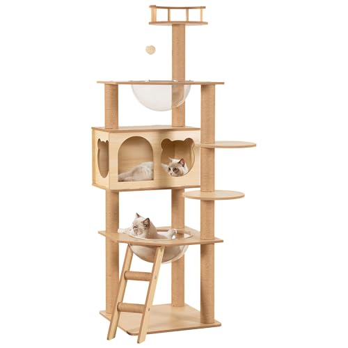 WWI キャットタワー 猫タワー スリム 据え置き型 爪とぎポール 宇宙船 見晴台 多頭飼い 運動不足解消 お手入れ簡単 丸角設計 省スペース 木製 高い安定性 高さ155cm