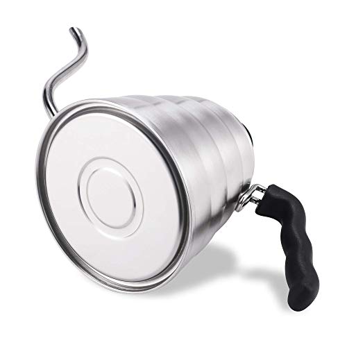 Chaleira de café de aço inoxidável com termômetro, bico fino de ganso para servir sobre o pote de ca