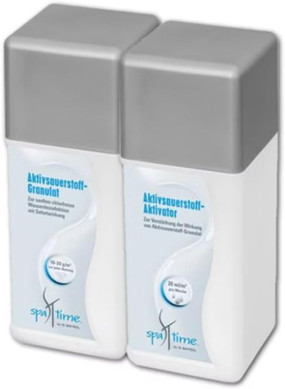 SpaTime Value Pack > Active Oxygen treatment (2 kg Bayrol Spa Time Set for Whirlpool Care with Active Oxygen Oxygen Active Oxygen Granules 1 kg + Activator 1 Litre Here in This Set