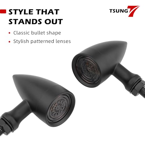 Image of TSUNG Universal Motorcycle LED Turn Signals Small Bullet Front Rear Blinkers Tail Lights for Cruiser Chopper Bobber Cafe Racer Street Bike (Red&Amber Light-Black)