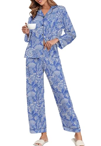 Image of Brosloth Women's Silk Satin Pajamas Pjs Sets Cute Lace Pattern Two Piece Loungewear Set Button Up Pajamas Sleepwear Black