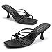 LOOPCHARM Women's Strappy Square Open Toe Kitten Heels Sandals Knotted Design Summer Fashion Slip On Mule Style,BLACK PU,9