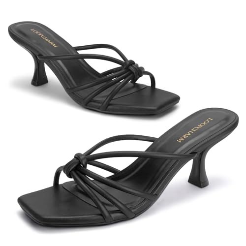 Image of Women's Strappy Square Open Toe Kitten Heels Sandals Knotted Design Summer Fashion Slip On Mule Style