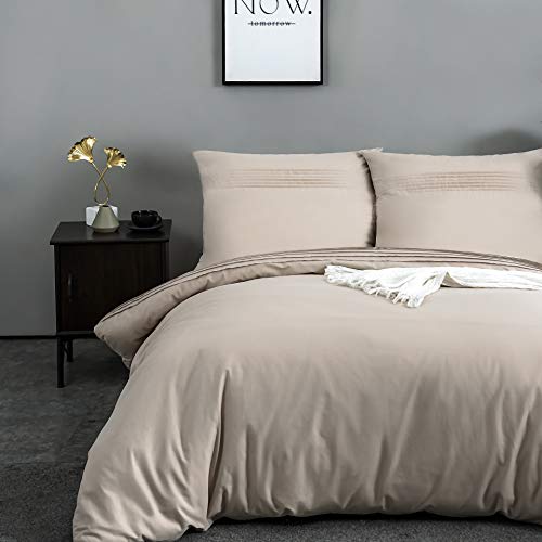 Housse de couette 220x240 coton haut de gamme plissé beige chic