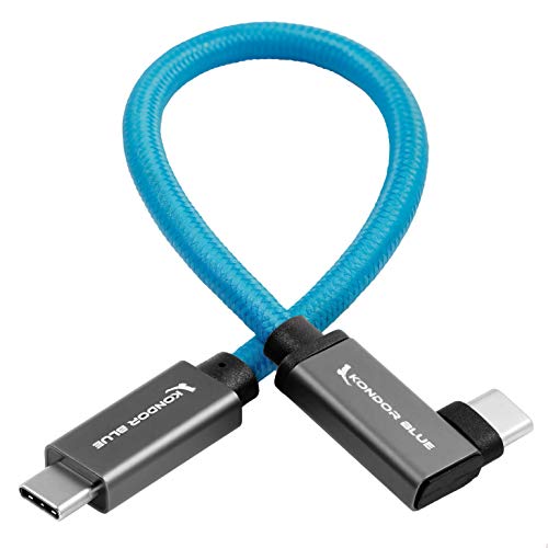 KONDOR BLUE 8.5" Straight USB C 3.1 GEN 2 10 Gb/s 100W | Right Angle Braided Cable for 8K Data and Power Delivery