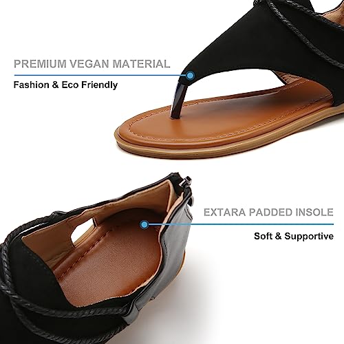 Tilocow Posh Gladiator Sandals For Women Comfort Black Flat Sandals Summer Shoes Vintage Flip Flops #TOP2