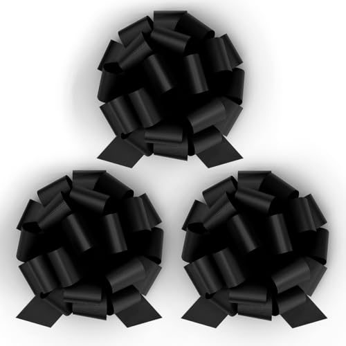 InstaBows 8 Black Satin Pull String Gift Bows 3-Pack