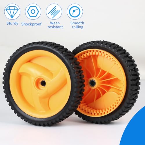 SWAWIS 2 Stück Rasenmäher Antriebsrad 195 mm x 45mm Rasenmäher Reifen mit Lager Universal Vorderrad Räder 53 Zähne Kompatibel mit McCulloch, Rally Craftsman Partner Electrolux und andere Rasenmäher – Bild 6