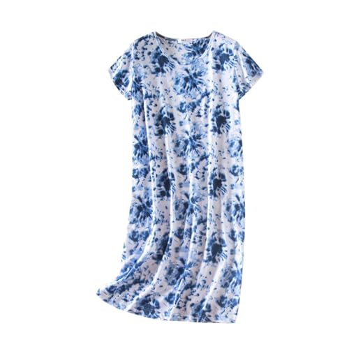 Robe de nuit coton femme manches courtes vêtement de nuit casual imprimé sleep dress