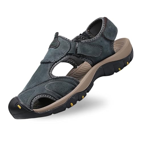 Men's Leather Summer Sandals Comfortable Breathable Slip On Flat Shoes For Walking Outdoor Casual Lightweight Footwear