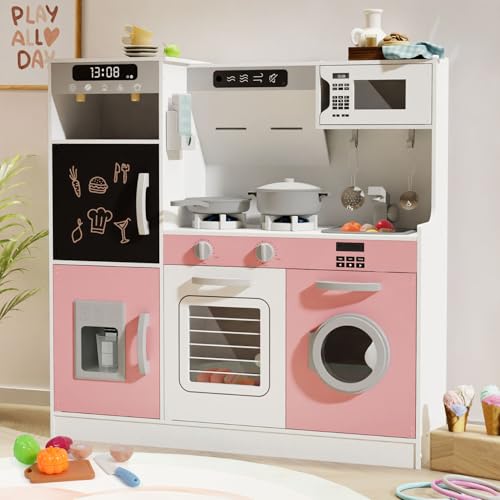 BIERUM Wooden Play Kitchen with 28 Pcs