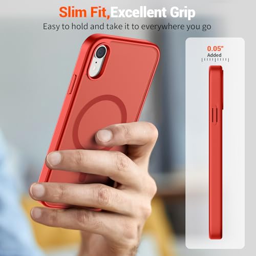 Image of SUPFINE Magnetic for iPhone XR Phone Case Red | With Screen Protector, Translucent Matte, Compatible with MagSafe, Military Grade Drop Proof, Rugged Shockproof Protective
