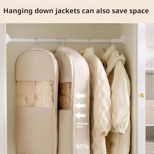 Space Saving Hanging Garment Bag with Self-Compression Zipper, Dustproof Waterproof Clothes Cover with Clear Window, Closet Organizer for Down Jackets, Suits, Coats & Winter Outerwear (Pink M)4