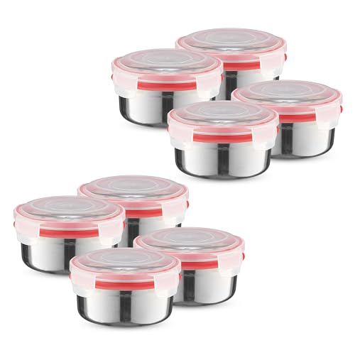 Image of Trueware Clip N Close Smart Lock Stainless Steel Lunch Box | Durable, Airtight, BPA Free, 100% Food Grade | Versatile | for Office, for Men and Wowmn | 350 ml Each | Set of 8
