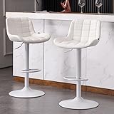 YOUTASTE Set di 2 Sgabelli da Bar con Schienale, Sgabelli Cucina imbottiti in PU-pelle, Regolabile in Altezza e Girevole (Bianco)