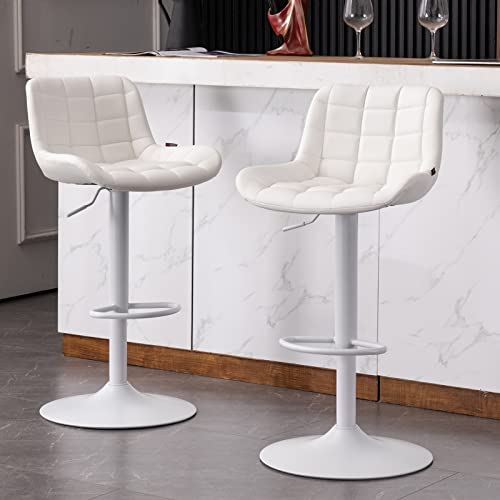 YOUTASTE 2X Taburetes Bar Tapizado en Piel, Taburetes de Cocina con Respaldo, Ajustable en Altura y Giratorio (Juego de 2, Blanco) Cover