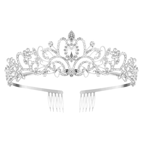 Silver Crystal Crowns Tiara for Women Girls Elegant Princess Rhinestone Crown with Combs Bridal Wedding Headbands Prom Birthday Party Halloween Hair Accessories Jewelry Gifts for Women Girls