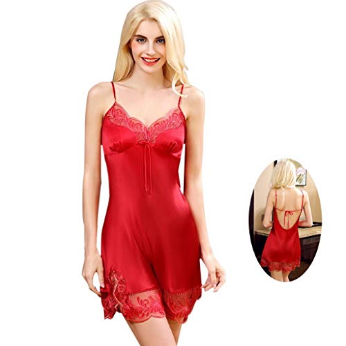 Preisvergleich Produktbild Nachthemden Sommer-dünnes Spitze Nachtkleid Mit Strapsen 100% Maulbeerseide Pyjamas Modischen Damen Homewear Atmungsaktiv Und Komfortabel (Color : Red, Size : M)