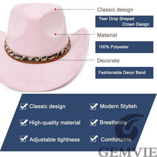 Image of GEMVIE Suede Cowboy Hat for Men Women Roll up Brim Cowgirl Hat Classic Country Cowboy Hat