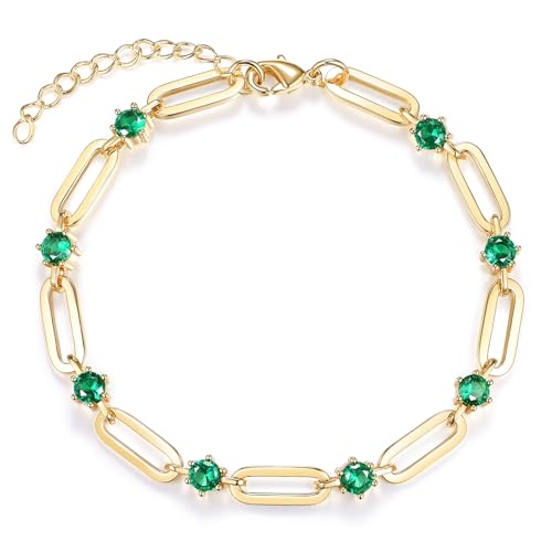 Pulsera Paperclip para Mujeres con Cadena CZ 14K Dorada miniatura 1