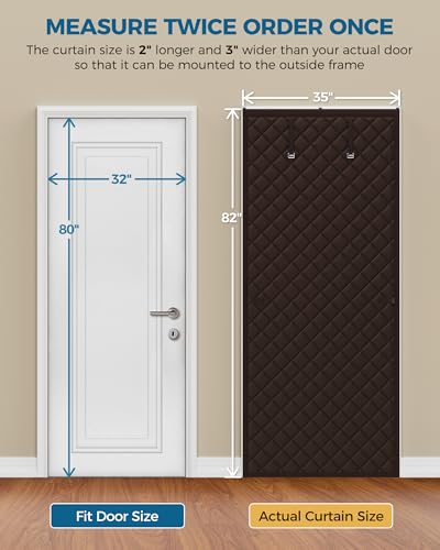 Image of Augblinds Thermal Insulated Door Curtain Fits Door Size 32 x 80 Inch, Oxford Cloth Thicken Cotton Filled, Curtain Size 35 inch x 82 inch, Single Piece Door Insulation Blanket Cover for Cold in Winter, Brown