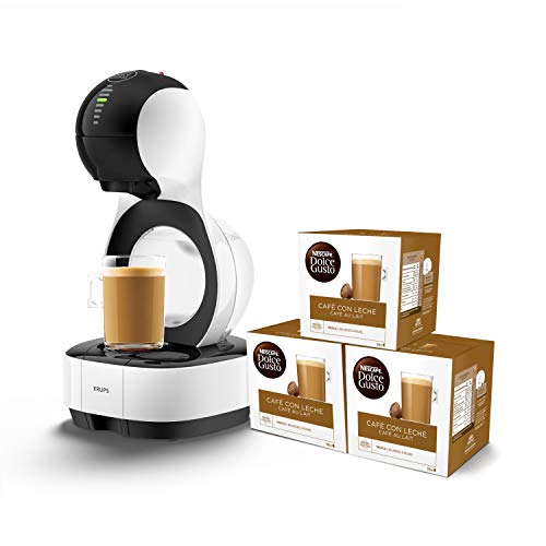 Pack Krups Dolce Gusto Lumio KP1301 - Cafetera de cápsulas, 15 bares de presión, color blanco + 3 packs de café Dolce Gusto Con Leche