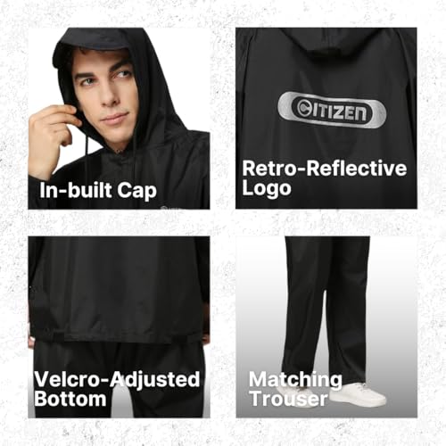 Image of Citizen Explorer Raincoat for Men with Waterproof Pant, Adjustable Inbuilt Hood & Carry Bag | Poly Rubberized PVC Coated Fabric | Durable & Lightweight Rainsuit