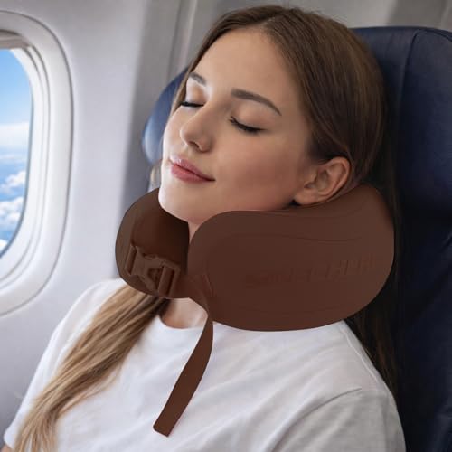Image of Skechers Neck Pillow for Traveling,Memory Foam Travel Neck Pillow for Airplane Travel Pillow for Flight Headrest Sleep, Portable Plane Accessories,Brown