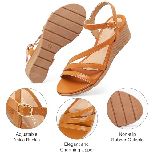 Image of Wedge Sandals for Women Dressy, Comfortable Summer Low Wedges Womens Open Toe Strappy Sandal