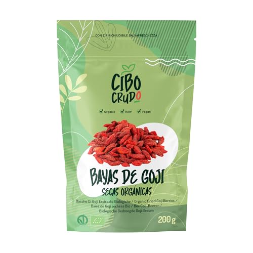 Bayas de Goji Ecologicas - 200g. Bayas Goji Secadas al Sol sin Aditivos ni Azufre. Frutos Secos Ricos en Vitaminas Energéticos y Antioxidantes. Goji Berry.