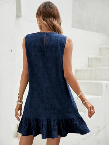 Image of SOLY HUX Women's Ruffle Hem Sleeveless Tank Dress Round Neck Casual Smock Summer Mini Dresses Deep Blue, 4X-Large