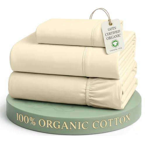 Image of LANE LINEN Twin XL Bed Sheets 100% Organic Cotton 3pc Percale - Natural | Twin XL Sheet Set, 100% Organic Cotton Percale - Crisp Hotel-Style Feel, Soft From The First Wash, Crisp Cool Percale Weave