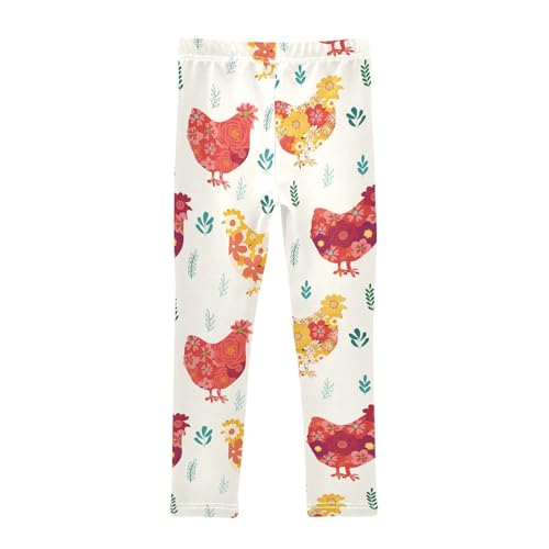 Girls Leggings Colorful Flower Chickens Hand Drawn Toddler Girls Clothes Leggings for Girls Toddler Girls Leggings 3-4T2
