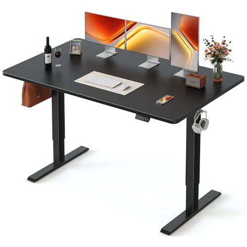 Image of FEZIBO Standing Desk, 55x28 Inches Electric Height Adjustable, Sit Stand Up, Computer Office Desk with Splice Board, Black Frame /Black TOP