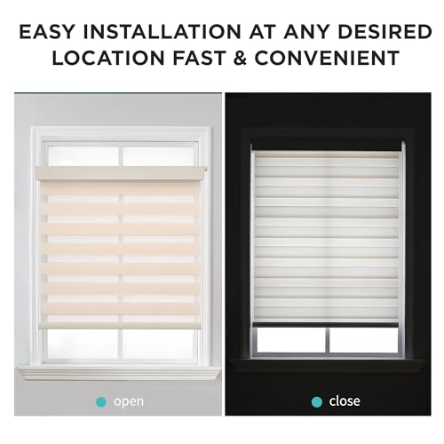 Joydeco No Drill Zebra Blinds for Windows, Cordless Day & Night Dual Sheer Roller Shades, Easy Installation, Free-Stop Lift System, Light Filtering Privacy Blinds for Home(Beige,28" W x 75" H)
