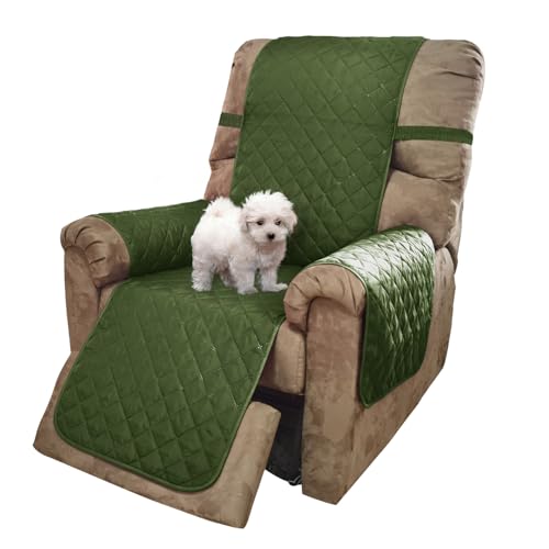 U-NICE HOME Recliner Chair Covers Reversible Chair Cover Pet Covers for Dogs with Elastic Straps Water Resistant Diamond Quilted (28''Recliner Oversized, Huntergreen/Sage)