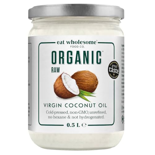 Eat Wholesome Aceite De Coco Virgen Orgánico, 500ml - Crudo, Prensado En Frío, Galardonado, Tarro De Cristal En Caja, Para Cocinar, Hornear, Cuidado De La Piel Y Cabello, Vegano