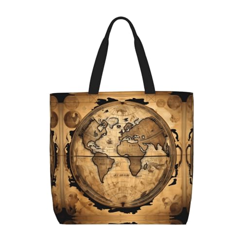 FKGKDF Bolsa de la compra con diseño de globo terráqueo con mapamundi, gran capacidad, bolso de hombro con cremallera para compras, trabajo, uso