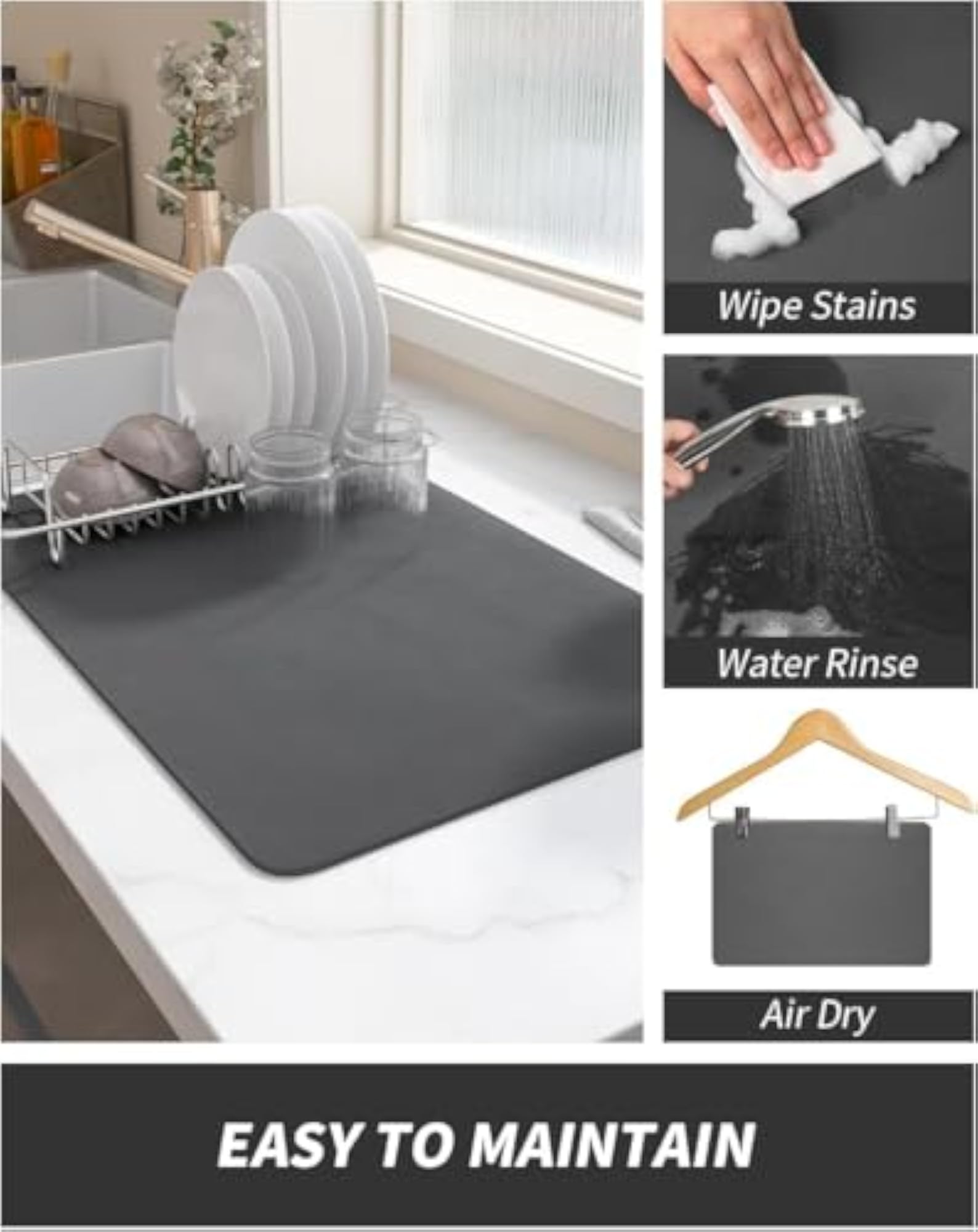 Dish Drying Mat Large 40 x 60 cm, Water Absorbent Kitchen Mat