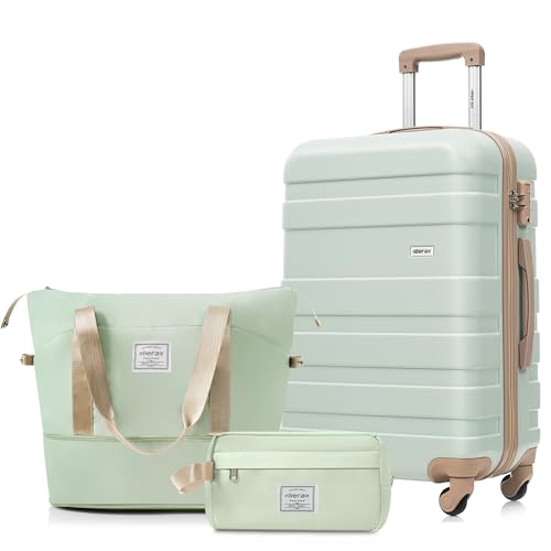 Image of 24 Inch Checked Suitcase with TSA Lock Travel Duffel Bag Wet-Dry Toiletry Bag, Green