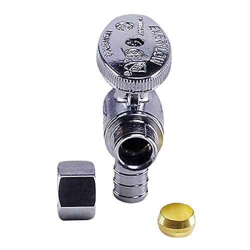 Image of Midline Valve 81512QS-OM-5 Water Supply Stop Valve with Quarter Turn Wheel; Angle Shut-off for Toilet, Sink, Dishwasher; 1 /2'' PEX x 3 /8'' Compression; Chrome Plated Brass (5 PK)