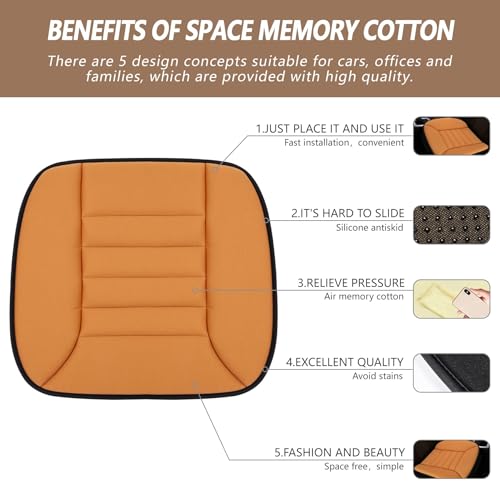 Image of MYFAMIREA 2PCS Car Seat Cushion Pad 1.2 inch Thick Comfort Seat Protector for Car Driver Seat Office Chair Home Use Memory Foam Seat Cushion with Non Slip Bottom, 20'' x 18.5'', Orange
