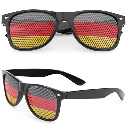 Bafiwu Kit Supporter Allemagne, 2 Pièces Lunette Rouge Jaune Noir, Lunettes de Soleil Supporter Allemagne Déguisement Euro Football Accessoires